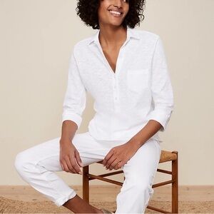 The white company White Label classic Henley organic cotton white top Sz 4